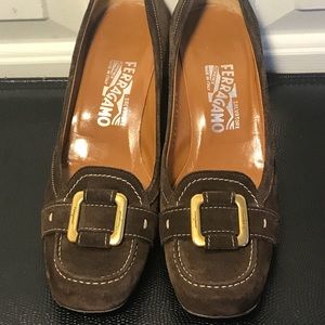 Salvatore Ferragamo Suede W/ Gold Buckle Vintage